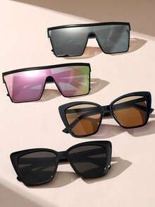 4pcs/Set Minimalist Fashion Laser Glasses, Versatile & Snug Fit Large Frame Stylish Glasses - Multicolor - View 2