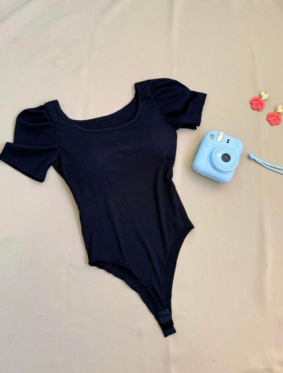 Body Feminino Manga Princesa Canelado Luco Bloguerinhas Manga Bufante eleganteSensualFestaPanoTexturizadoFemininaFesta de aniversárioDiárioFeriadoDespedida de solteiraRegresso a casaviagemPalco e Concerto - Preto - Visão 1