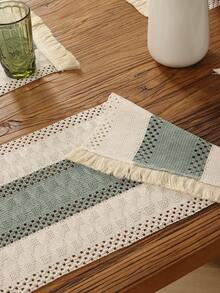 1 pieza Camino de mesa a rayas de estilo estadounidense retro, camino de mesa con flecos tejidos de doble color, apto para sala de estar, dormitorio, cocina, mesa de café, gabinete de TV, mantel con estampado de flores