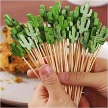100pcs Bamboo Creative Cactus, Pearl, Duck Egg, Pink Heart Dessert Fruit Picks, For Party Gathering Sweets