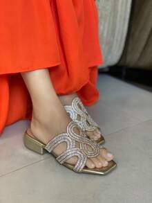 Women's Comfortable Shiny Heeled Clogs New - Gold - View 1