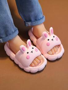 1双可爱卡通兔子儿童拖鞋，防滑，适合室内外/沙滩穿着，夏季款