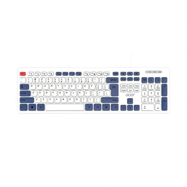 Acer Klawiatura przewodowa OAK920 Klawisze miękkie Komfortowe w dotyku Mocne odbicie Płynne wprowadzanie danych Czuła reakcja Znaki nie ścierają się łatwo Bogate klawisze multimedialne Głęboki błękit morza