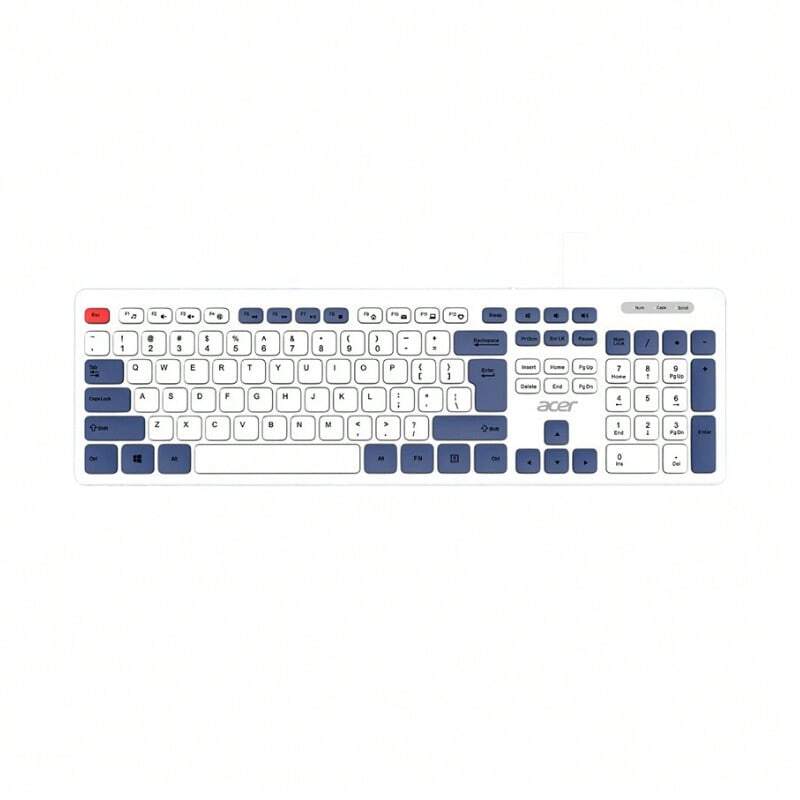 Acer Teclado con cable OAK920 Teclas suaves Sensación cómoda Fuerte rebote Entrada suave Respuesta sensible Los caracteres no se desgastan fácilmente Teclas multimedia enriquecidas Azul marino profundo