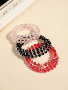 1pc Girls Crystal & Rhinestone Elastic Wrapped Bracelet, Minimalist & Versatile - Multicolor - View 2