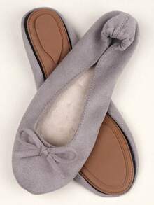 2025 New Hot Women's Casual Fashion, Soft And Comfortable, Light And Non-Grinding Feet, Classic Butterfly Flower, Foldable, Easy To Carry At Home, Indoor And Versatile, Four-Season Style Ballet Shoes, Ballet Hard-Soled Flat Shoes, With A Storage Bag Of The Same Color - Grey - View 2