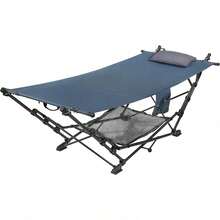 Outdoor Patio Folding Collapsible Hammock With Sturdy Frame And Pillow, Perfect For Camping, Outdoor Recreation And As Patio Furniture, Blue (Pack Of 1) - 1 - View 1