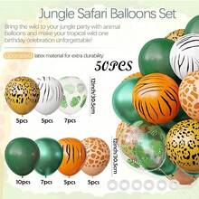 30Pcs/50Pcs 12Inch Jungle Animal Thickened Latex Balloons Set With Tropical Leaves Leopard Deer Zebra Printed For Babyshower Party Decor Wild One Birthday Party Supplies - As the Picture Shows - View 8