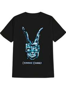 Men's Black Graphic T-Shirt - Donnie Darko Inspired Rabbit Skull Print, Casual Crew Neck, Short Sleeve, Summer Tee, Soft Polyester Fabric, Casual Summer Tee | Unique Fashion Tee | Smooth Texture Shirt, Vintage T Shirts - Black - View 3
