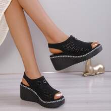 Sandales à lanières et plateforme compensée pour femmes, sandales d'été à la mode pour un port casual et extérieur - TS168-NOIR - Voir 3