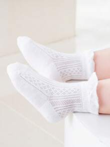 1 Par de Meias Finas de Algodão com Renda para Bebês, Primavera & Verão