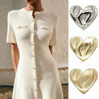 Boho Vintage Heart Shank Buttons, 10pcs Gold & Silver Metal Sew-On Embellishments For Dresses, Jackets & DIY Crafts, Romantic Clothing Accessories, Mixed Sizes (15-25mm) Women's Fashion Buttons