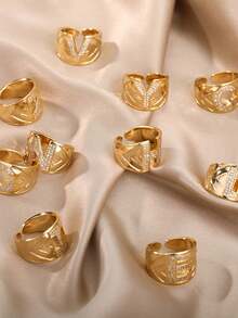 Cubic Zirconia Letter Decor Ring - Yellow Gold - View 11