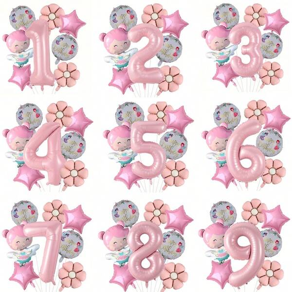 Set de 8 globos de estilo margarita de hada, globos de lámina de 40 pulgadas con números del 1 al 9 para decoración de cumpleaños, bodas, fiestas y accesorios de baño