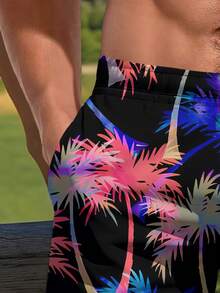 Men's 3D Coconut Tree Casual Polyester Beach Shorts, Summer - Multicolor - View 5