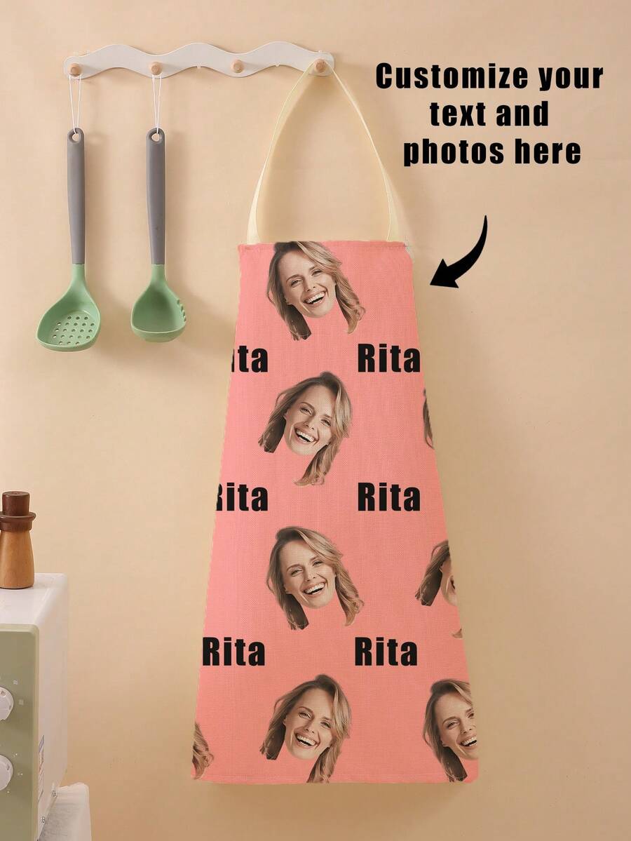 1pc Customized Photo Linen Apron, Personalized Chef/Cooking Apron With Portrait, Pet Photo, Logo, Couples Creative Gift, Mother's/Father's Day Gift, Cooking Assistant - Multicolor - View 1