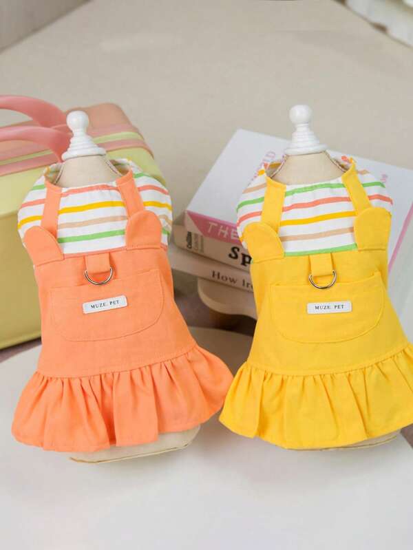 Summer Pet Princess Dress - Fashionable Striped Dog Clothes Suitable For Poodle And Teddy Bear, With Belt, Suitable For Spring/Summer
