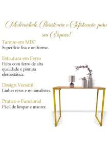Aparador Buffet Café - Bar - Sala - Área Gourmet - Tampo MDF - Estrutura Cor Dourado e Tampo na Cor Freijó
