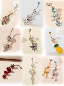 1pc/Set Women Sexy Navel Piercing Ring With Butterfly Zirconia Decoration, Belly Button Rings - Multicolor - View 12