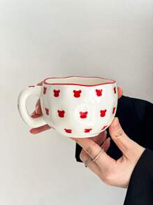 1pc Handpainted Asymmetrical & Asymmetric Ceramic Mug, High-Aesthetic Line Art Devil & Bear Style, Large Capacity Drink Cup For Home, Breakfast, Milk, Coffee, Graduation, Birthday, Holiday Gift For Girlfriend/Boyfriend