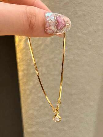 1 件简约珍珠和方晶锆石蛇骨手链，复古别致高端时尚百搭可堆叠配饰，适合作为朋友/姐妹/母亲节礼物，最适合日常佩戴