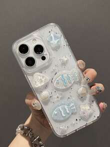 Cute Three-Dimensional Small Fish And Shell Drop Glue Decorative Phone Case Compatible 16 Pro Max/15/14/13/12/11 Waterproof Shockproof Anti-Fall Scratch Resistant