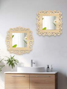 1/2pcs Vintage Square Wall Decor Mirror, Hollow Floral Pattern Mirror Wall Hanging Decor With Wooden Frame, Multiple Colors Available For Living Room, Bedroom, Dining Room, Bathroom, Unique Decorative Mirror, Distinctive Gift For Birthday, Holiday, Graduation, Mother's Day
