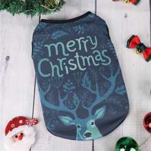 Dog Tank Tops Christmas Clothes Cute Elk Letter Print Sleeveless T-Shirt Pet Lightweight Soft Dog Clothes For Puppy Cats