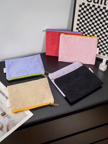 1Piece Corduory Makeup Bag Zippered Pouch Beauty Tool Storage Bag Corduroy Toiletry Bag Clutch Cosmetic Bag Corduory Makeup Pouch Portable Coin Purse Corduory Pencil Case For Gift Women Travel Bag Travel Essentials Gift Bags ,Birthday Gifts,Gifts For Friends And Teachers,Home Decor,Bathroom Livingroom Bed Room Decor,Bathroom Organizer,Jewelry Organizer,Lip Oil Organizer, - Multicolor - View 3