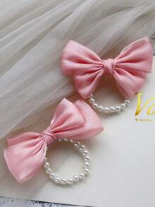 1pc Light Pink Bow Pearl Bracelet, Bridesmaid Wrist Flower For Wedding, Bridal Party, Dance Events Valentine's Day Accessories
