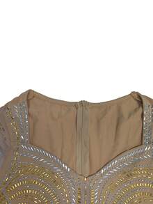 Shiny Gold Rhinestone Embellished Long Sleeve Maxi Dress, Suitable For Balls, Graduations, Birthday Parties, Formal Occasions, Galas, Wedding Guest Attire - Apricot - View 5