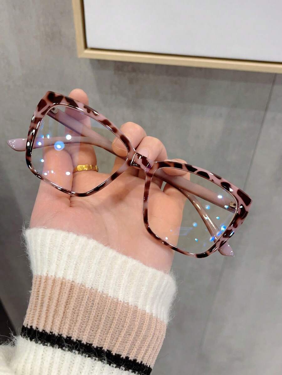 1副女士复古粉色豹纹猫眼PC镜框时尚个性无度数眼镜 - 彩色 - 查看 1