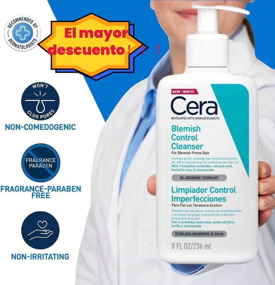 Limpiador crema-a-espuma hidratante Cera-Ve236ml | Para todo tipo de piel | Limpieza y desmaquillaje| Los aminoácidos limpian suavemente la piel | Comienza como una crema antes de transformarse en una espuma suave cuando comienzas a enjabonarlo en la piel con agua, y elimina eficazmente la suciedad y el maquillaje sin resecar la humedad natural de la piel ni dejarla con sensación de tirante y seca - Blanco - Ver 1