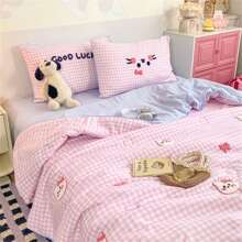 4Pcs,Checkered Print Series Embroidered Summer Quilt - Features Various Adorable Patterns, Cool, Breathable, And Soft.