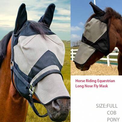 1pc Fly & Mosquito Proof Horse Face Mask, Long Style With Nose Cover, Premium Terylene Material
