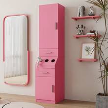 4 -Layer Salon Storage Cabinet,Beauty Barber Salon Styling Station Organizer Equipment,Hair Stylist Station Set With 2 Hair Dryer Holders,4 Drawers And Raised Table Legs - Pink + Particle Board+MDF - View 4