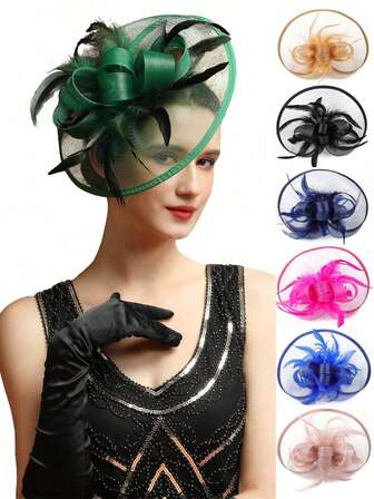 Graceful Floral Hair Accessory With Delicate Feathers, Polyester Headpiece For Gatherings, Retro Style Headwear For Tea Parties, Photo Shoot Prop, Recommended Dry Cleaning