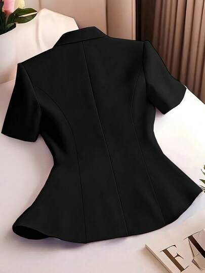 HOMEYEE Blazer ajusté à manches courtes pour femmes avec boutons et poches, hauts de bureau formels pour navetteurs, noir pour le printemps et l'été