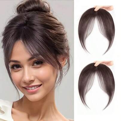 1顶优雅直发刘海合成假发，女士适用 - 耐热纤维材质，配有可调节帽套，打造自然逼真的日常佩戴效果 | 柔顺直发刘海合成发夹发饰