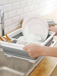 1pc Foldable Dish Drying Rack With Drain Board, Space-Saving Design With Cutlery Tray/Basket, Suitable For Kitchen Cabinet Storage,Kitchen Items For Ultimate Kitchen Efficiency With Cozy Fall& Winter Styles - White - View 5