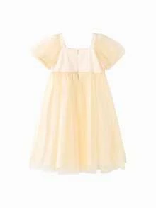 女孩泡芙袖網眼連衣裙，Traditional-Inspired夏季服裝 - 黃色調 - 查看 5