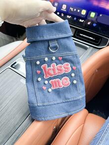 1pc Pet Clothes, Dog Cat Outfit, Small Dog Puppy Outdoor Stylish Casual Fashion Cute Pet Jacket Soft Bomber Coat - Blue - View 4