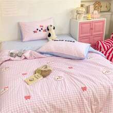 4Pcs,Checkered Print Series Embroidered Summer Quilt - Features Various Adorable Patterns, Cool, Breathable, And Soft.