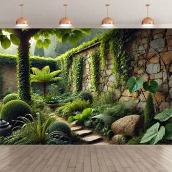 Magic Garden Photography Backdrop - Jungle Greenery And Stone Wall Path Scene, Polyester Indoor/Outdoor Party Banner, Studio Props, Birthday And Event Decor, Garden Decoration