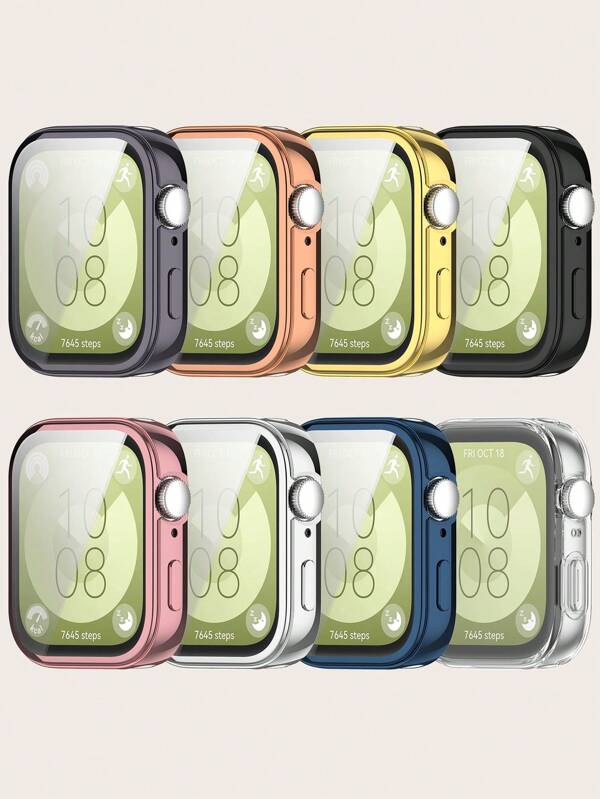 1 pieza Estuche protector de cobertura completa con unicolor, estilo casual, electrochapado, resistente a arañazos y golpes, compatible con Huawei Watch Fit 3