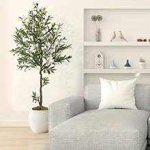 6/7/8ft Artificial Olive Tree Large  Faux Silk Olive Trees For Home Office Living Room Decor, Indoor Fake Potted Tree With Natural Wood Trunk And Lifelike Fruits - 6ft - 查看 1
