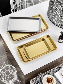 1pc Rectangular Stainless Steel Serving Tray, Thick & Sturdy, Korean Style, For Home, Hotel, Restaurant Decoration, BBQ, Sushi Display - Multicolor - View 11