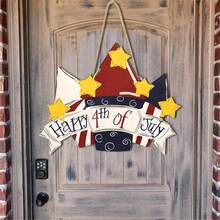4th Of July Welcome Sign Firework/Bell/Truck Print Wooden Sign Memorial Day Door Hanger With Lanyard - Colorful - View 6