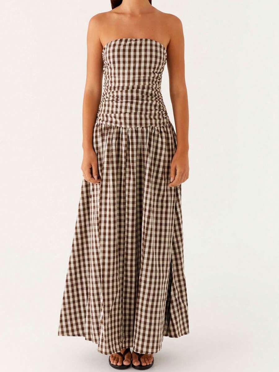 2025 Women Y2k Strapless Maxi Dress Tube Top Dress Elegant Long Dress Summer Beach Vacation Dress Off The Shoulder Dresses Sleeveless A Line Flowy Dress Wedding Party Formal Cocktail Dresses Bohemian Clothes Dress - Cà phê nâu - Xem 1