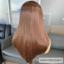 Kanekalon Futura Hair Chocolate Brown 13x4 Synthetic Lace Front Wigs For Women 18 Inch Medium Long Wavy Curtain Bangs Glueless Kanekalon Hair Resistant Synthetic Hair Wigs Middle Part 150% Density Natural Hairline Glueless Wigs For Fashion Women Girls Party Vacation Show Makeup Use Daily Wear - Chocolate Brown - View 6